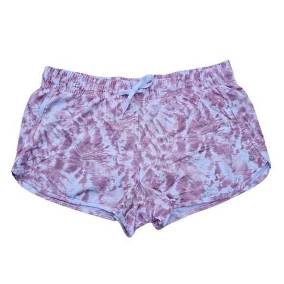 Pink Marbled Tie Dye Gym Shorts RBX Active Size L Stretch Lined Running EUC - Picture 1 of 5